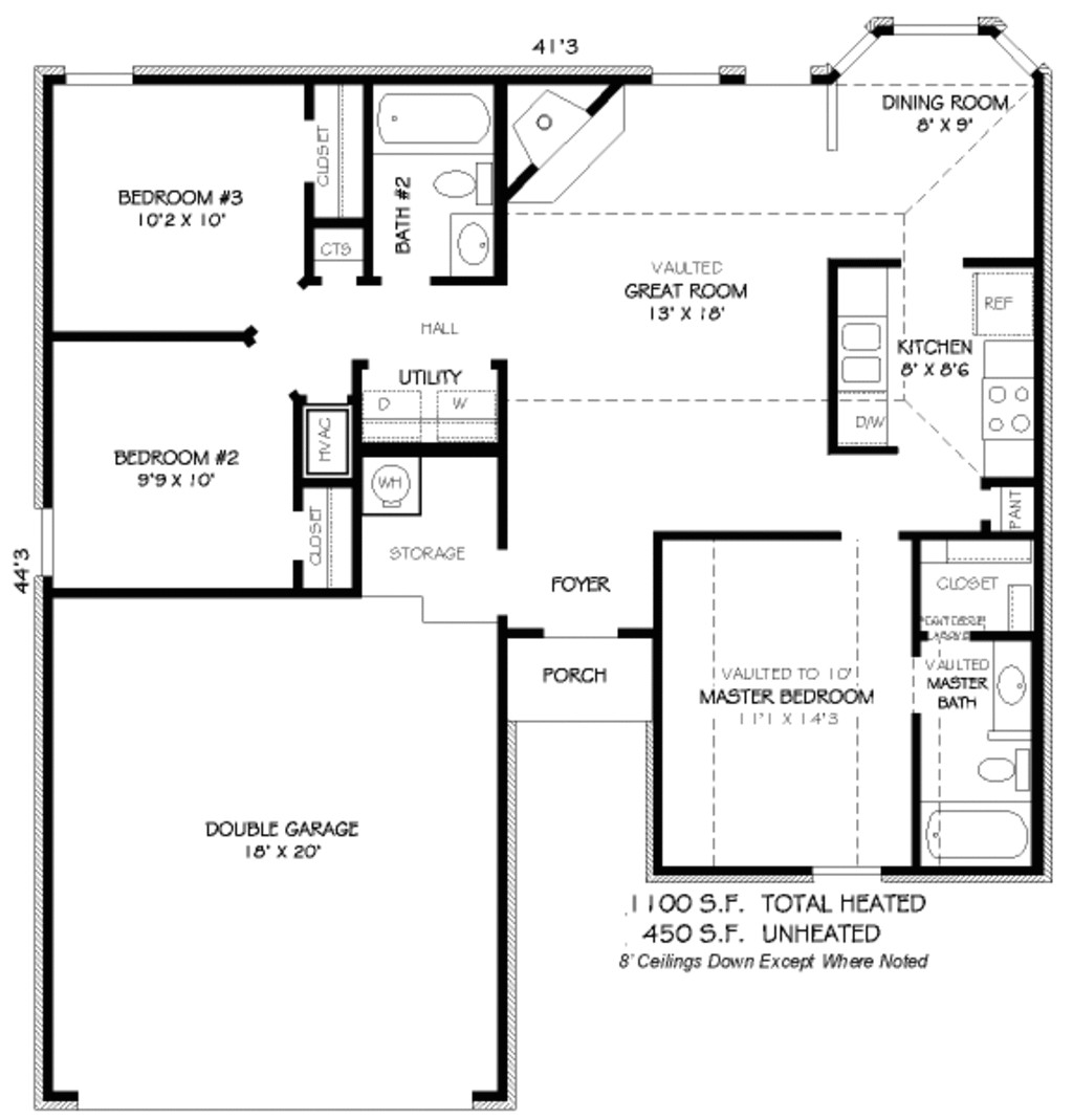 1100 square feet 3 bedrooms 2 bathroom traditional house plans 2 garage 36000