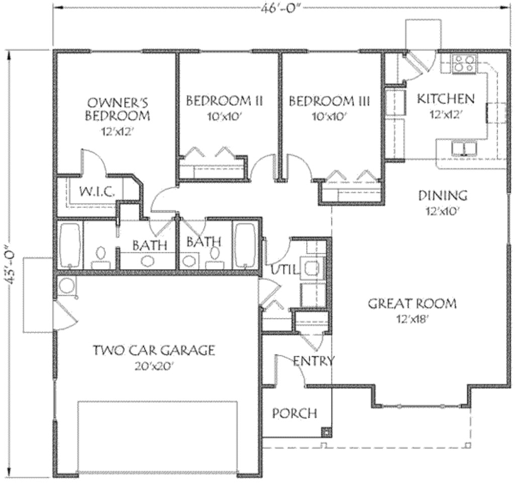 1350 square feet 3 bedrooms 2 bathroom country house plans 2 garage 21345