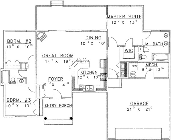 1350 square feet 3 bedrooms 2 bathroom traditional house plans 2 garage 20983