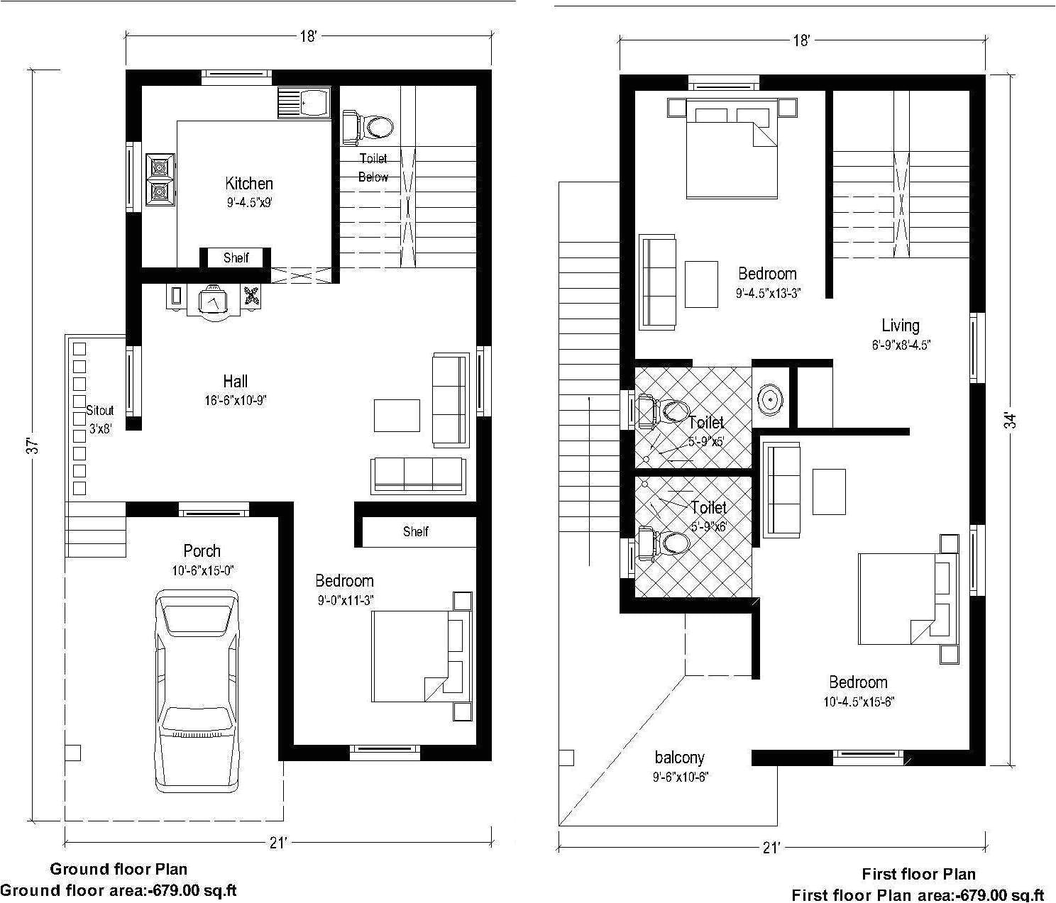 duplex house plans for 20x30 site south facing