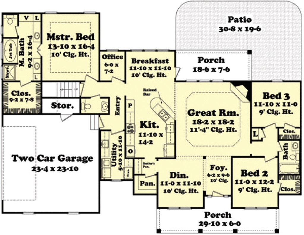 2100 square feet 3 bedrooms 2 bathroom country house plans 2 garage 34255