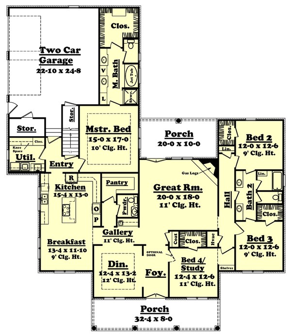 2800 square feet 4 bedrooms 2 5 bathroom country house plans 2 garage 32594