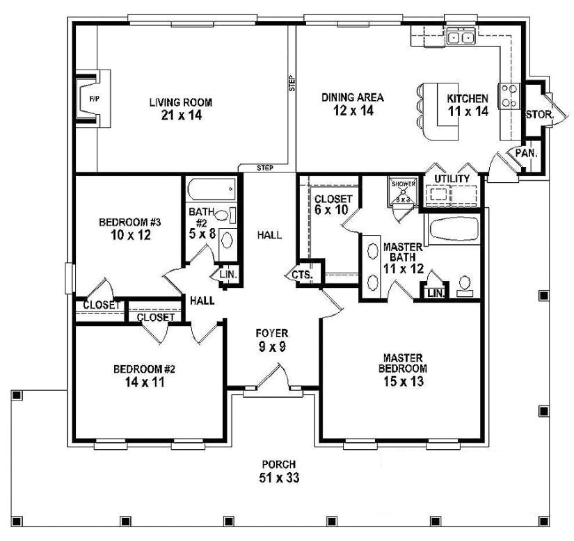 3 bedroom house plans one story fresh e story 3 bedroom 2 bath southern country farmhouse