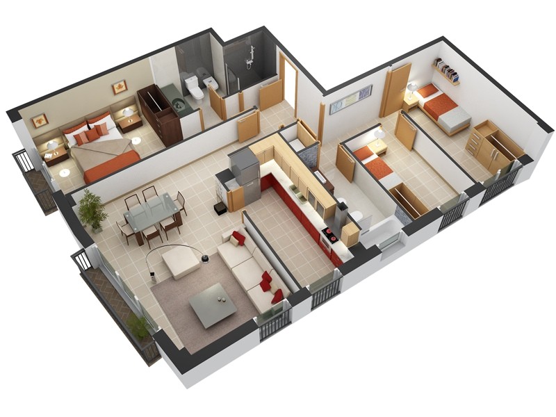 3 bedroom apartment house 3d layout floor plans