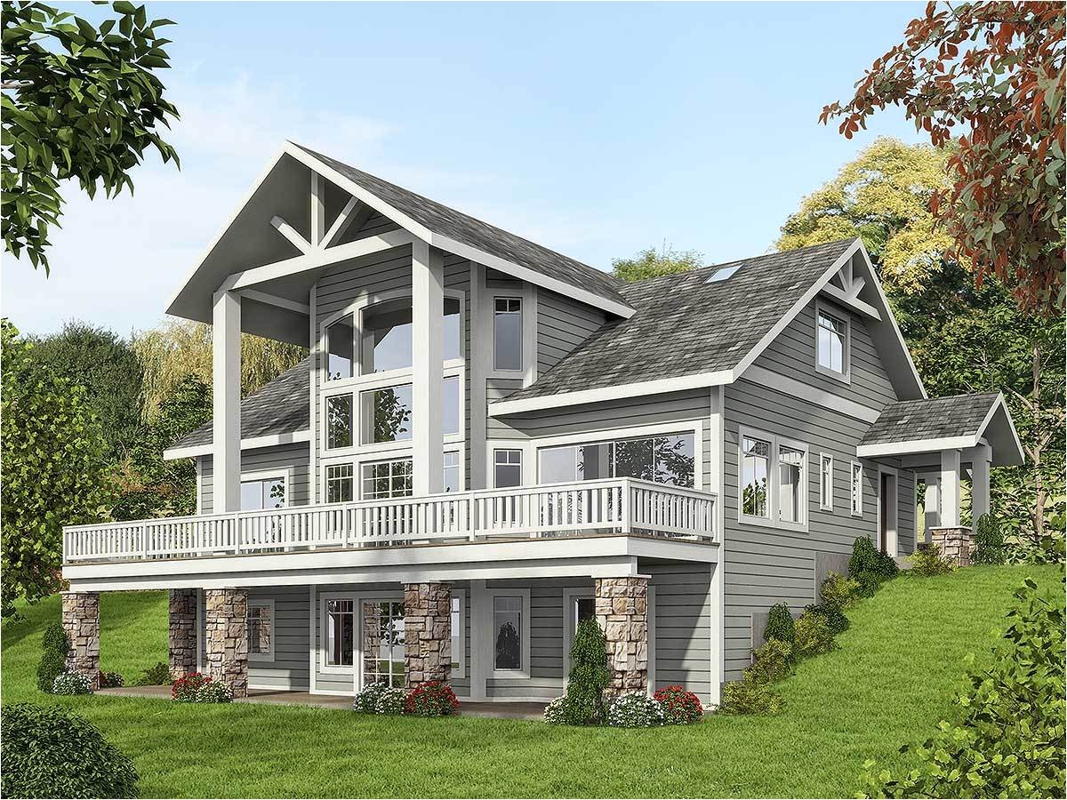 mountain house plan with dramatic window wall 35516gh