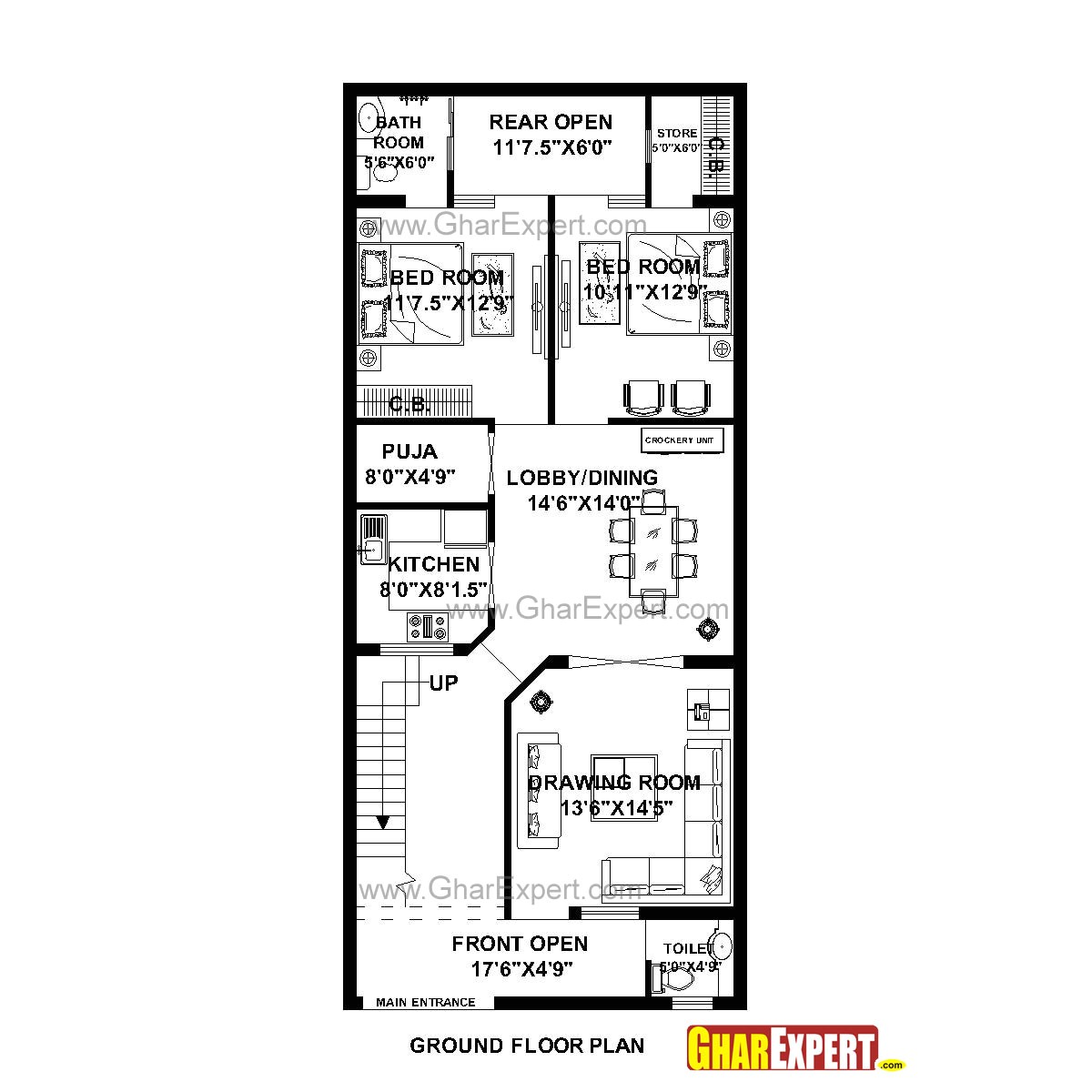 plan for 24 feet by 56 feet plot plot size 149 square yards plan code 1458