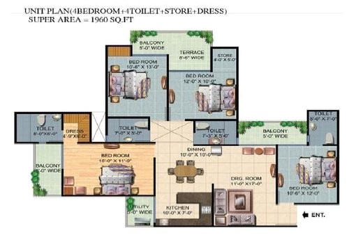 ajnara homes floor plan 4bhk 4toilet 1960 sqft