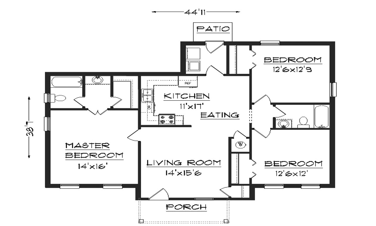 simple house plan with 3 bedrooms
