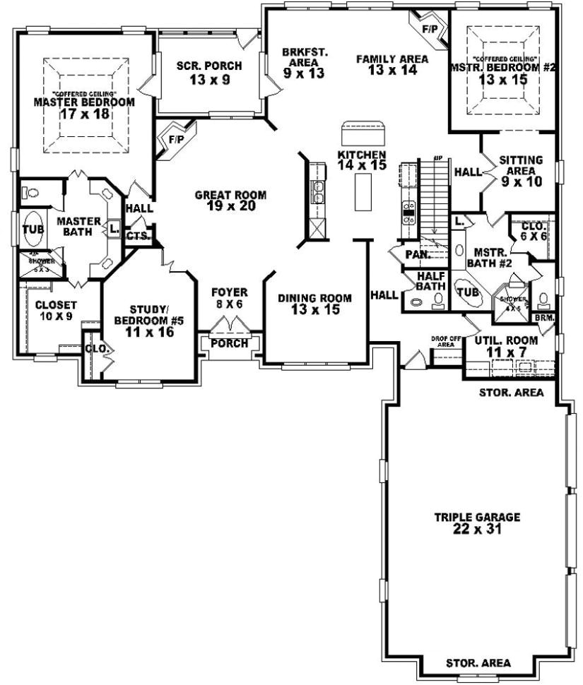 654269 4 bedroom 3 5 bath traditional house plan with two 2 master suites