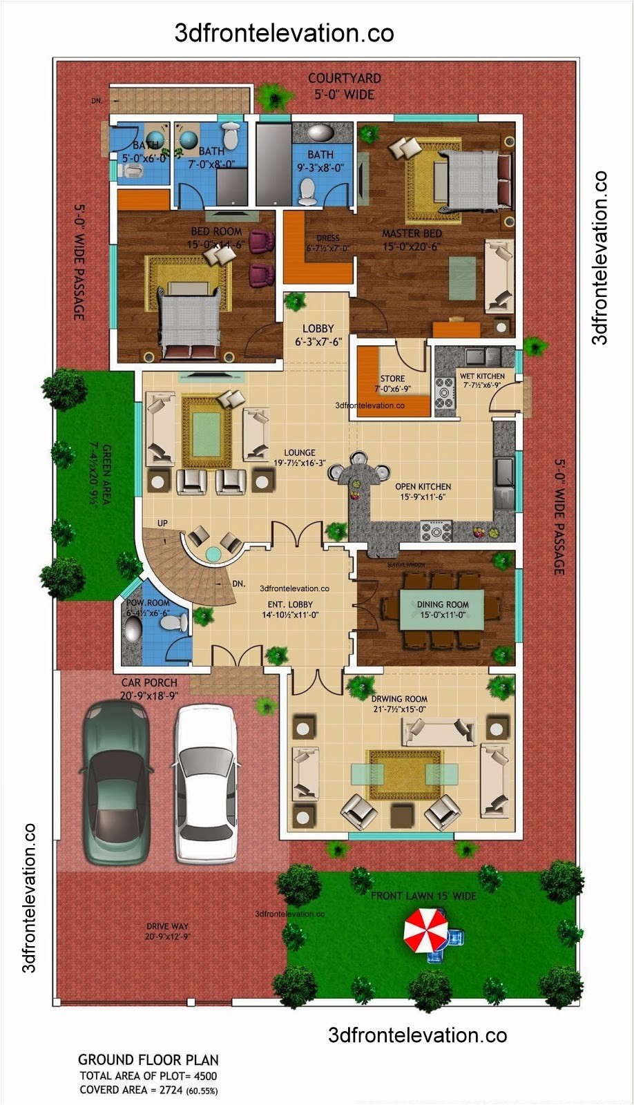 Home Layout Plan 3d Front Elevation Com 1 Kanal House Drawing Floor