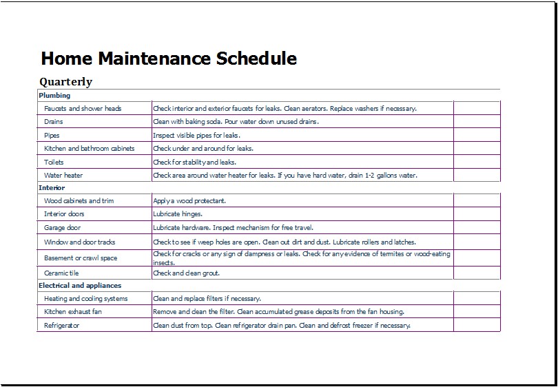 home maintenance schedule