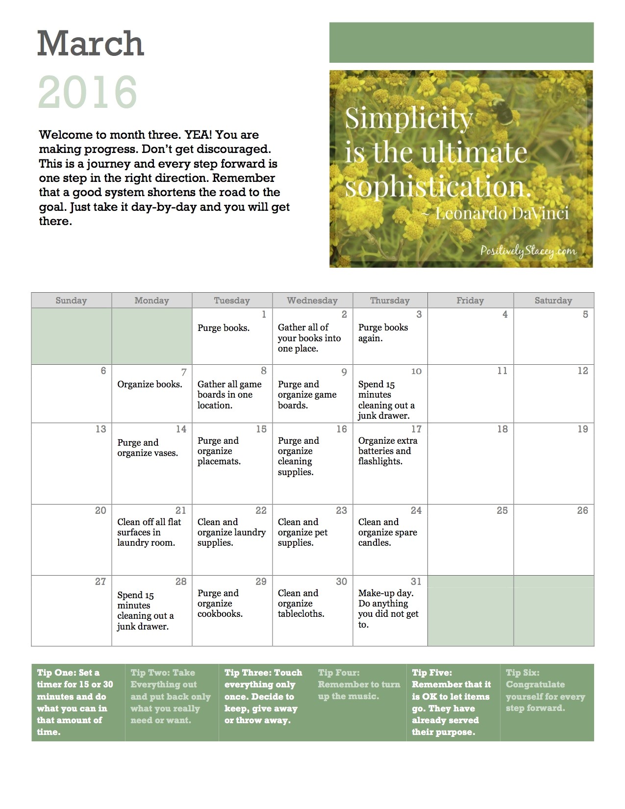 getting organized home organization plan march calendar