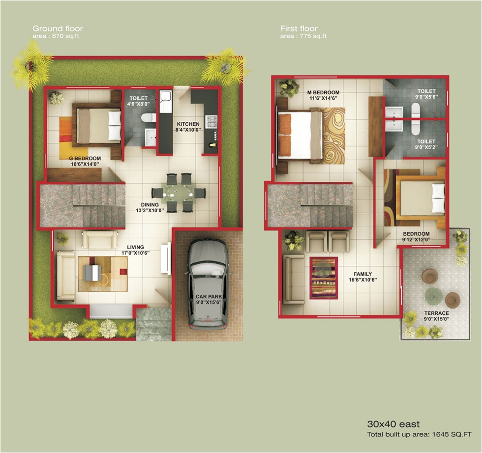 30x40 east facing house plan in bangalore