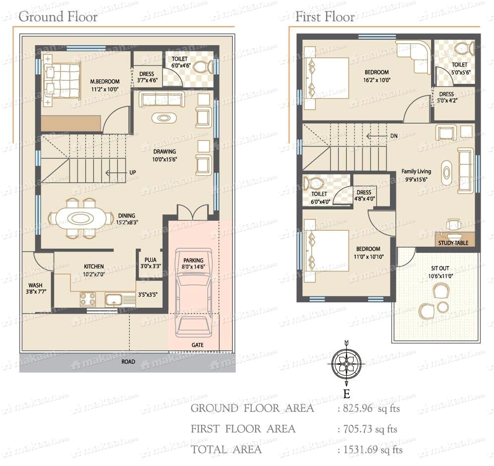 House Plan for 30x40 Site