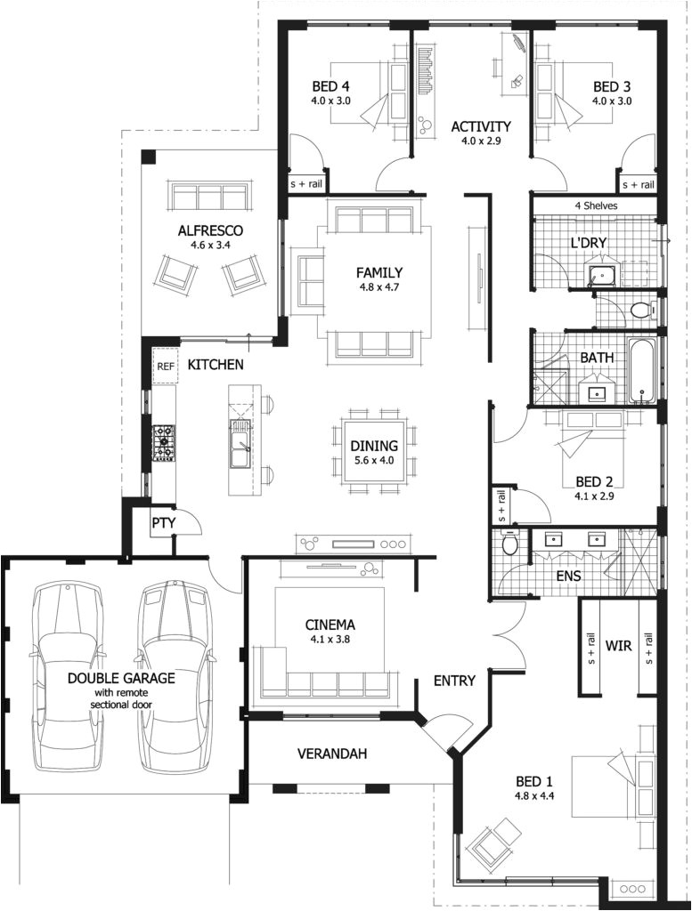 4 bedroom single story house plans