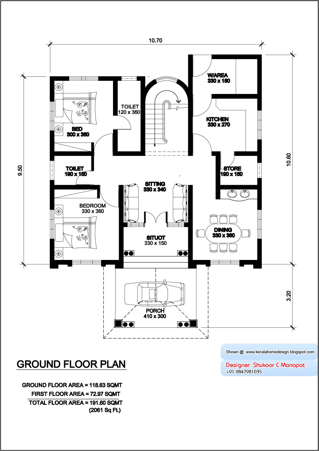 kerala villa plan and elevation 2061 sq