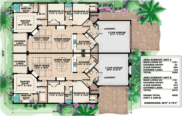 mediterranean multi family house plan 66174gw