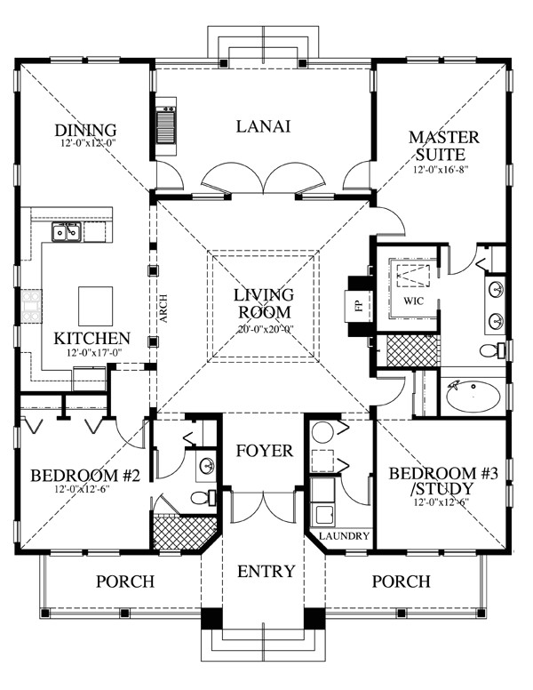 Open Floor Plan Cracker Style Home House Plan Chp 39722 at Coolhouseplans Com