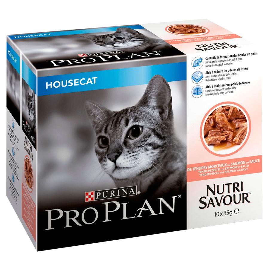 pro plan cat housecat nutrisavour with salmon in gravy 10 x 85g