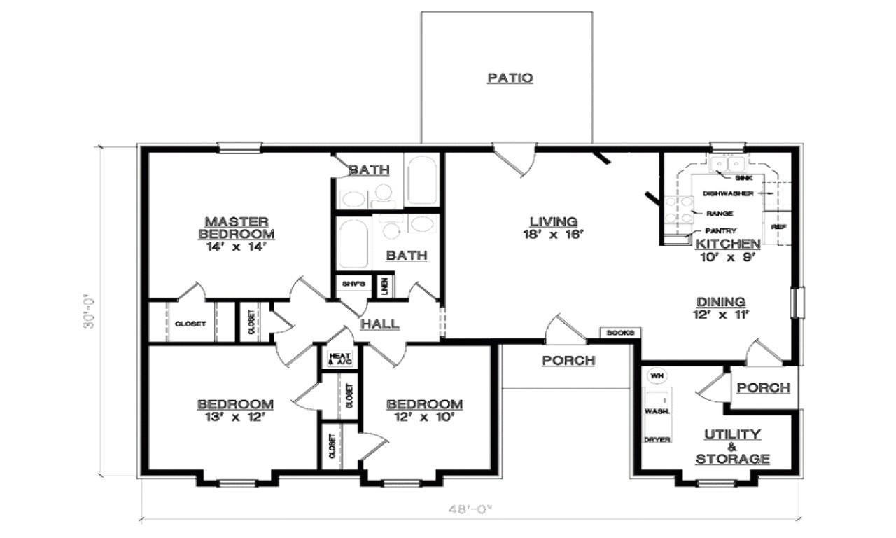 simple house plan with 1 bedrooms