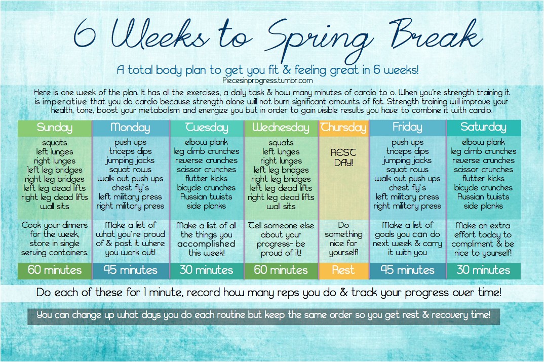 6 weeks to spring break at home workout plan