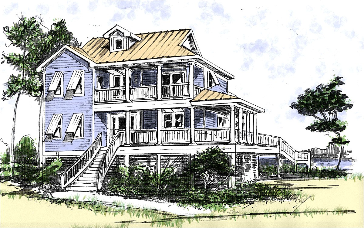 beach house plan with two story great room 13034fl
