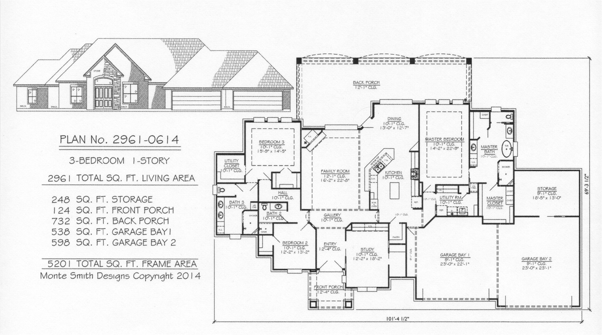 3 car tandem garage house plans