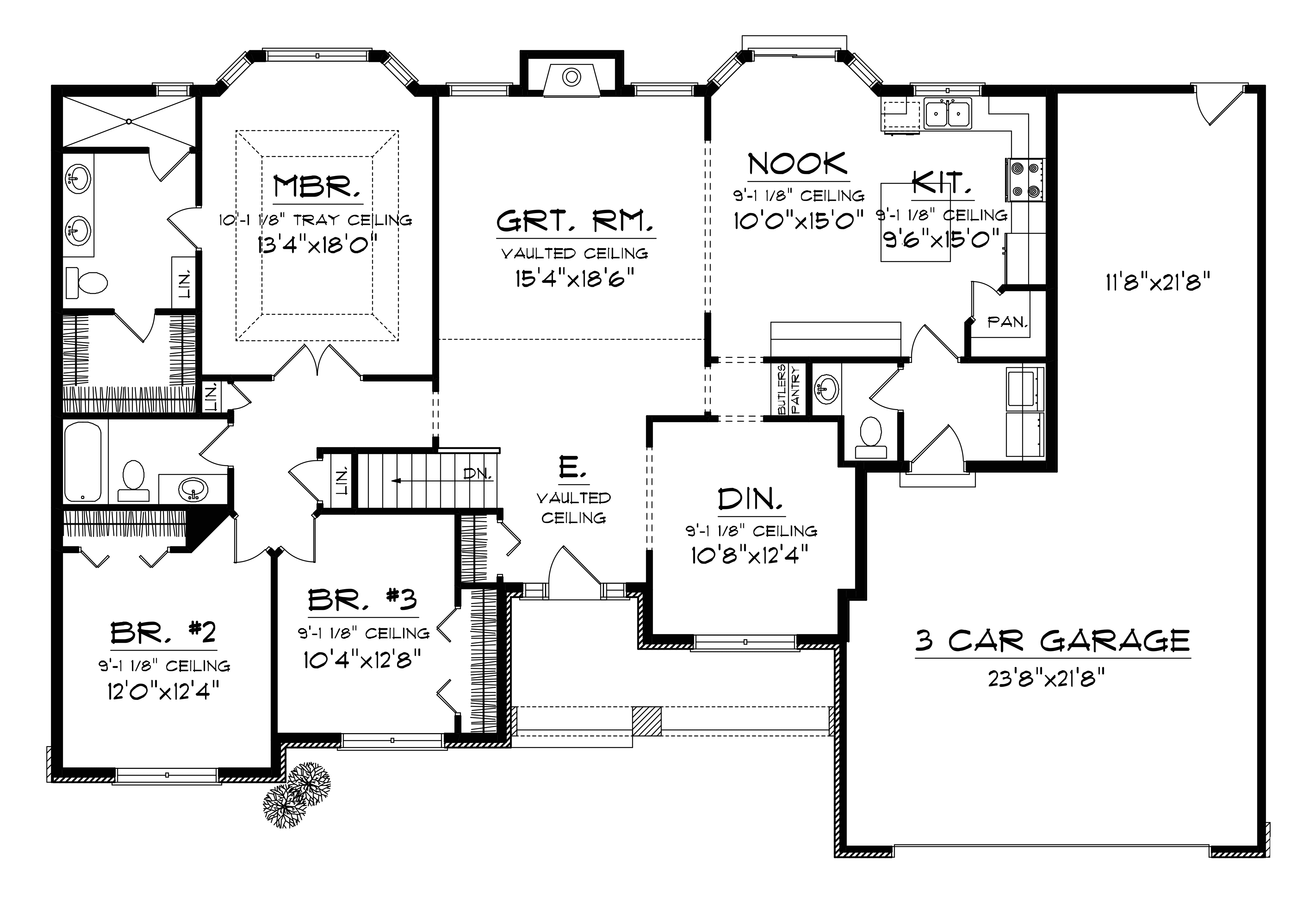 ranch house plans with 3 car tandem garage