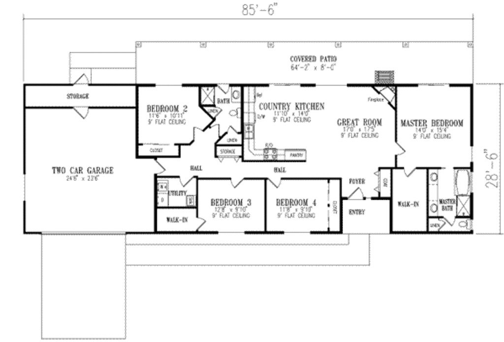 1720 square feet 4 bedrooms 2 bathroom ranch house plans 2 garage 15412
