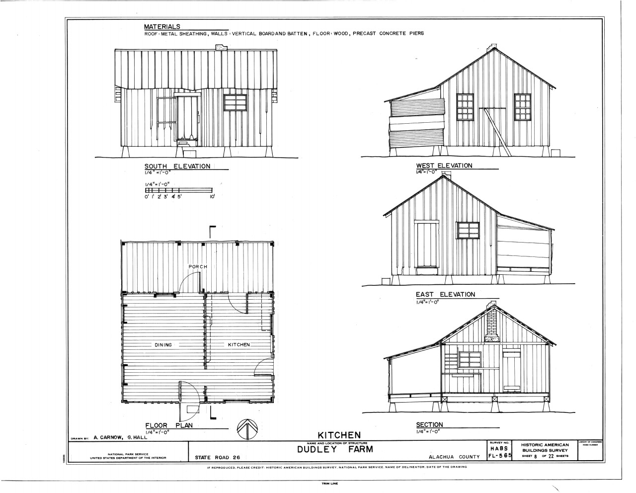 file kitchen elevations floor plan and section dudley farm farmhouse and outbuildings 18730 west newberry road newberry alachua county fl habs fl 565 sheet 8 of 22 png