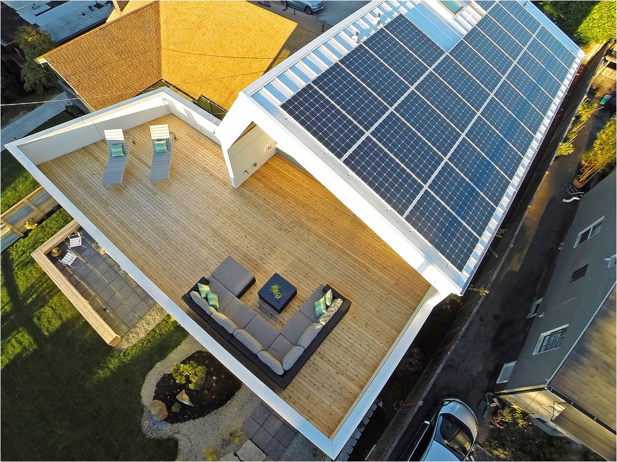 unexpected roof design for solar panels in this net zero home