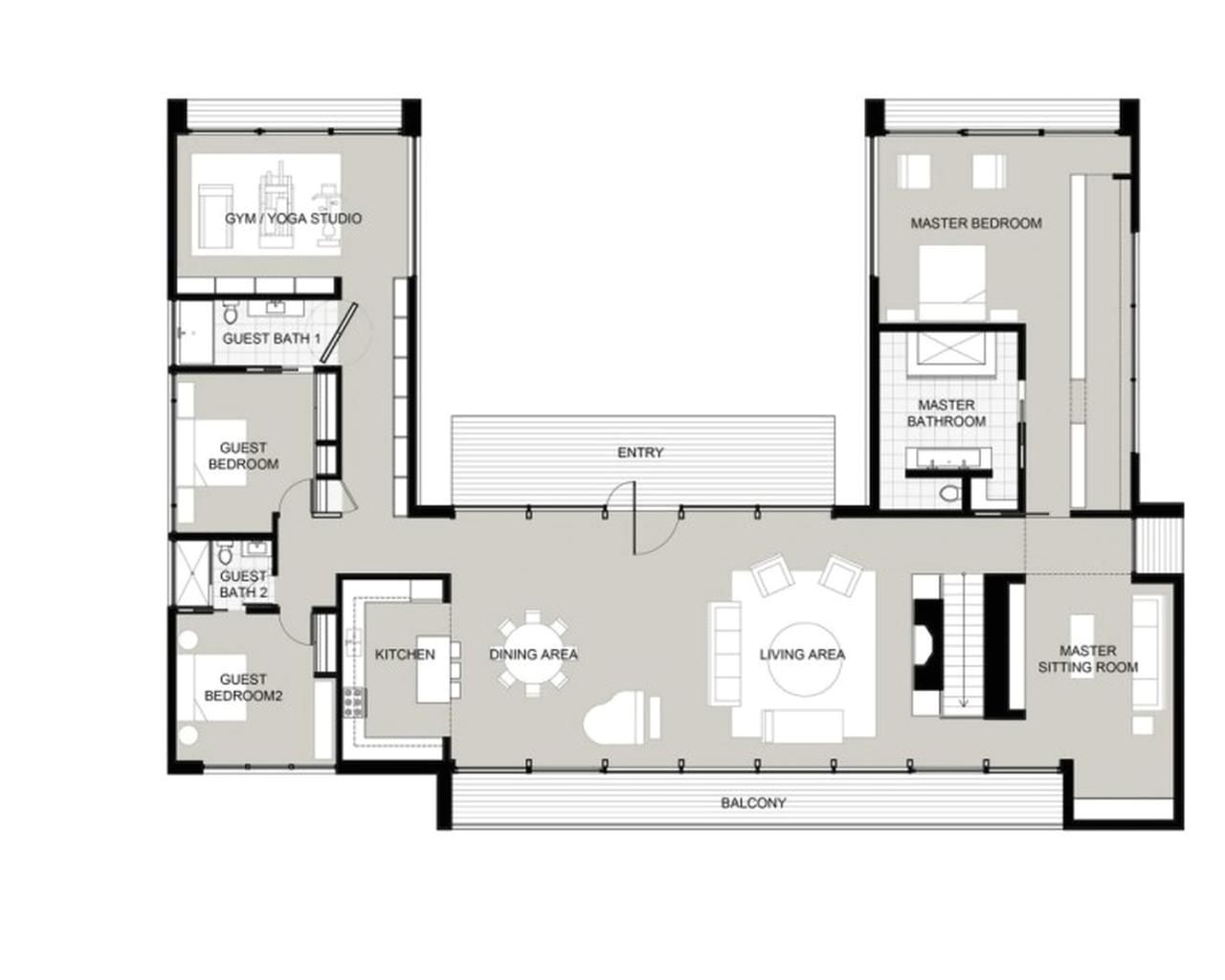 u shaped house plans with courtyard in middle