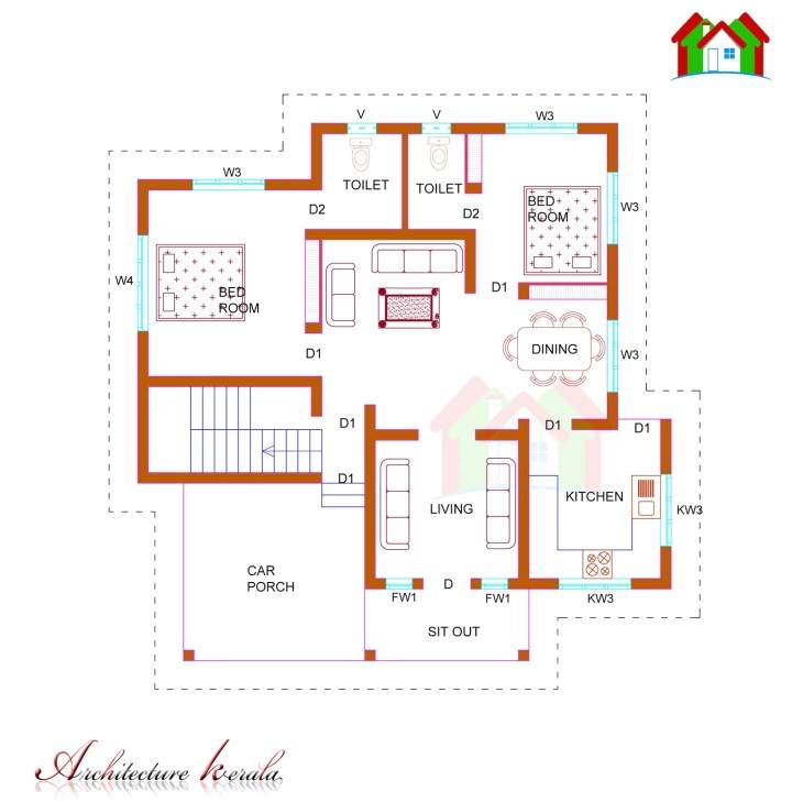 2 bedroom house plans kerala style 1200 sq feet