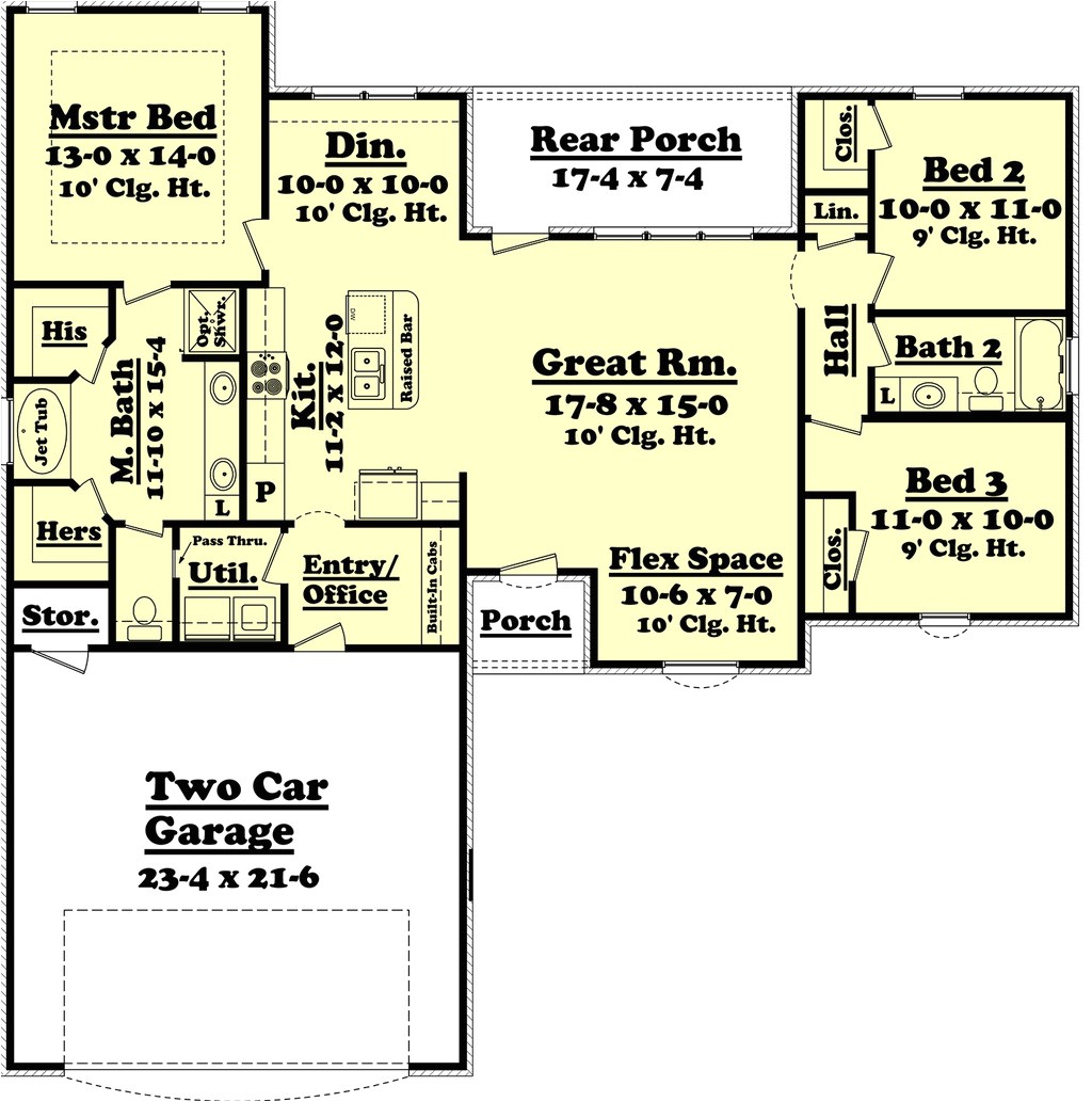 1500 square feet 3 bedrooms 2 bathroom traditional house plans 2 garage 36445