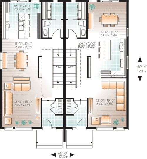 narrow lot multi family home plan 22327dr