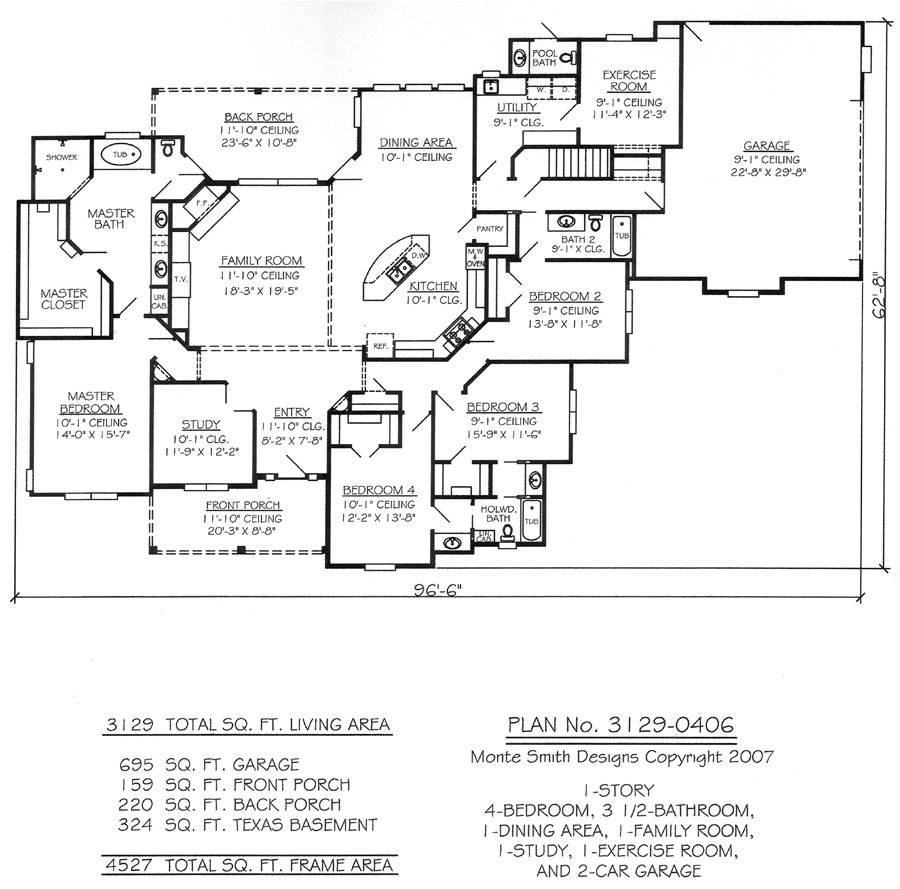 one story four bedroom house plans story 4 bedroom 3 5 bathroom 1 dining room 1 exercise room 1