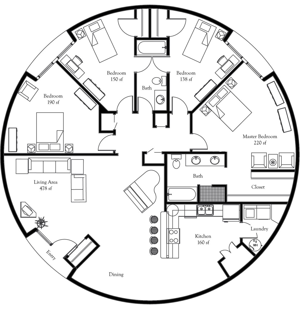 11166 concrete dome home floor plans