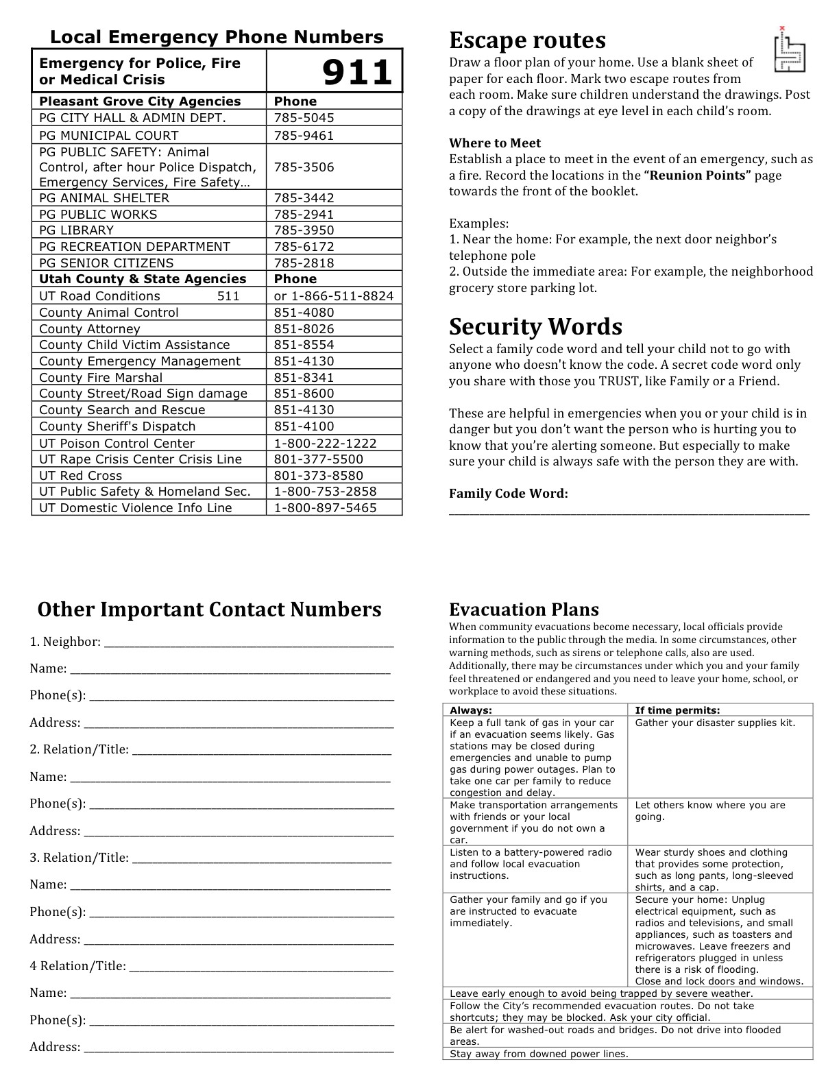 post home emergency plan printable worksheet 218363