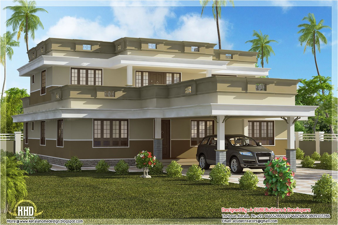Flat Roof Home Plans Flat Roof Home Design with 4 Bedroom Kerala Home Design
