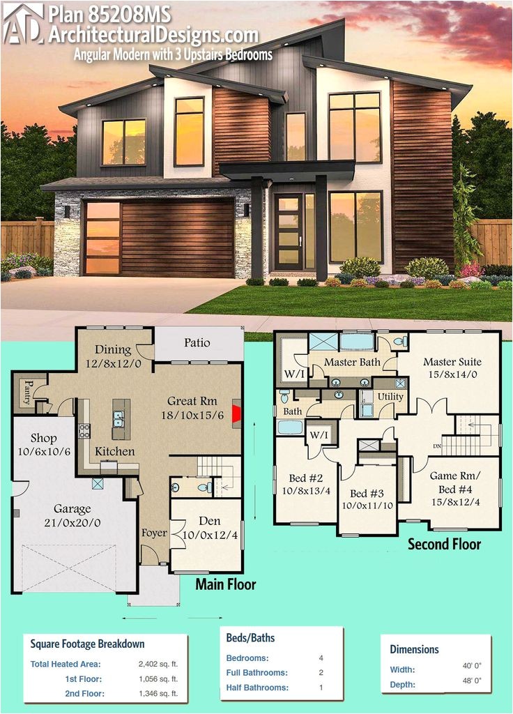 modern house plans architectural designs modern house plan 85208ms gives you 4 beds and over 2400