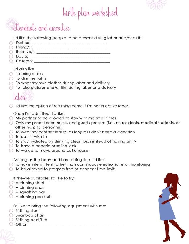 birth plan worksheet page 1