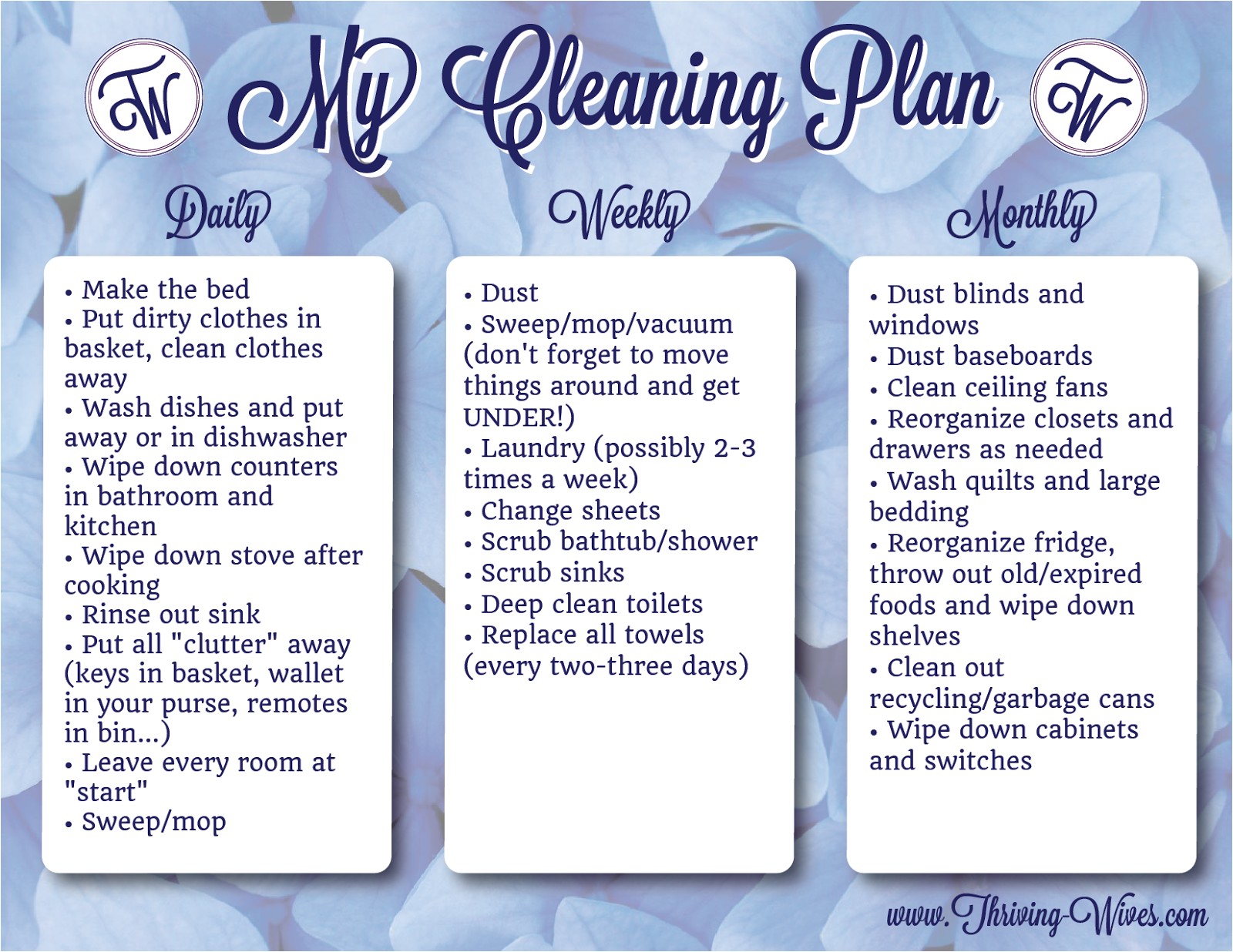 free weekly house cleaning plan