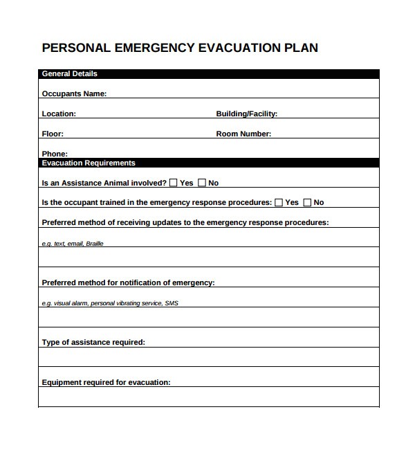 personal evacuation plan template care homes