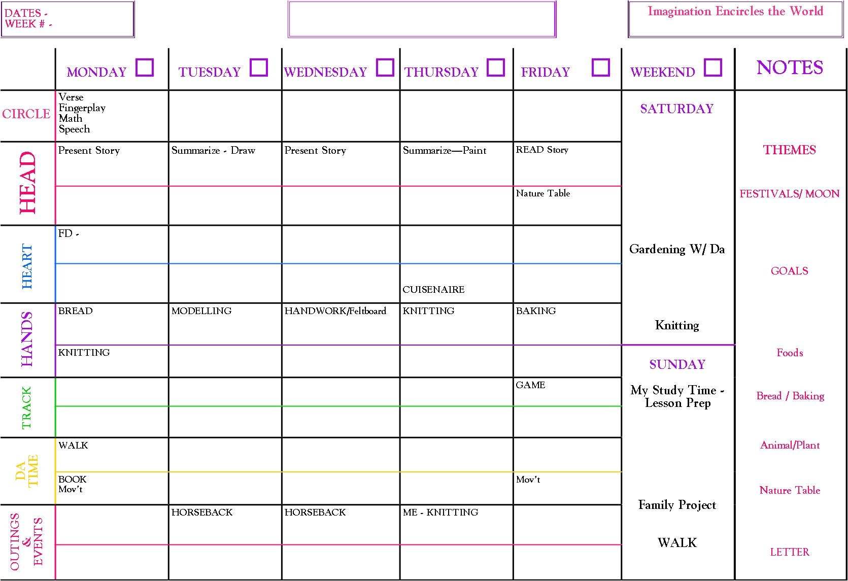weekly homeschool planning sheet handwork
