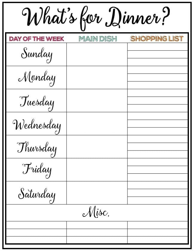weekly meal planner week 7