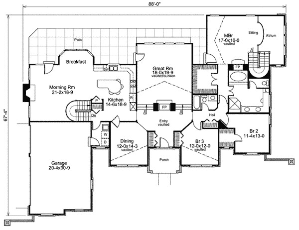 stylish atrium ranch house plan with class 57134ha