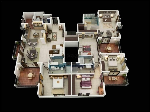 4 bedroom house floor plans 3d