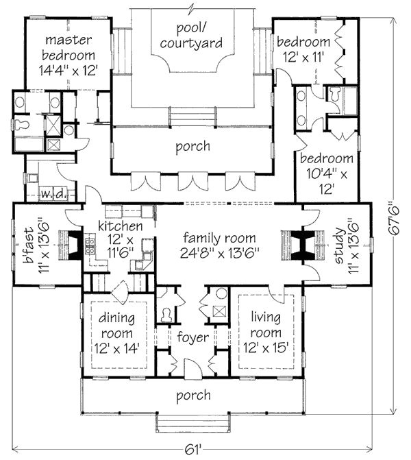 one story home plans with courtyard