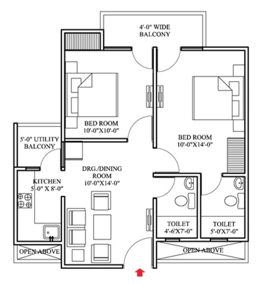 floor plan for 2bhk house in india