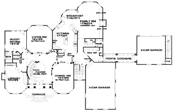 spacious european house plan with porte cochere 13453by